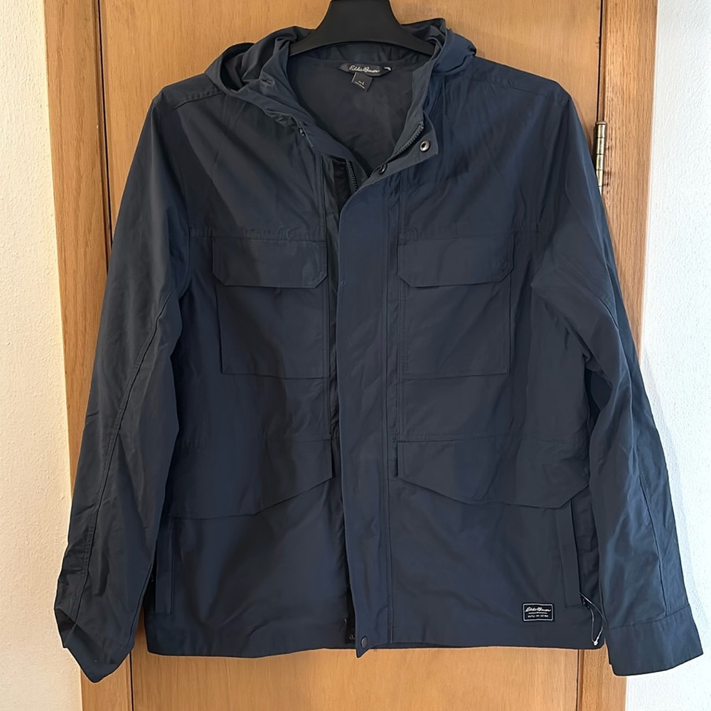 Eddie Bauer Men’s Hooded Rain Jacket Blue Specially Dyed Size Large